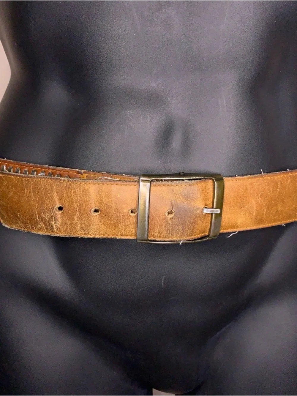 Vintage Lyntone Tan Brown Leather Belt Western Floral Accent Painted Steerhide